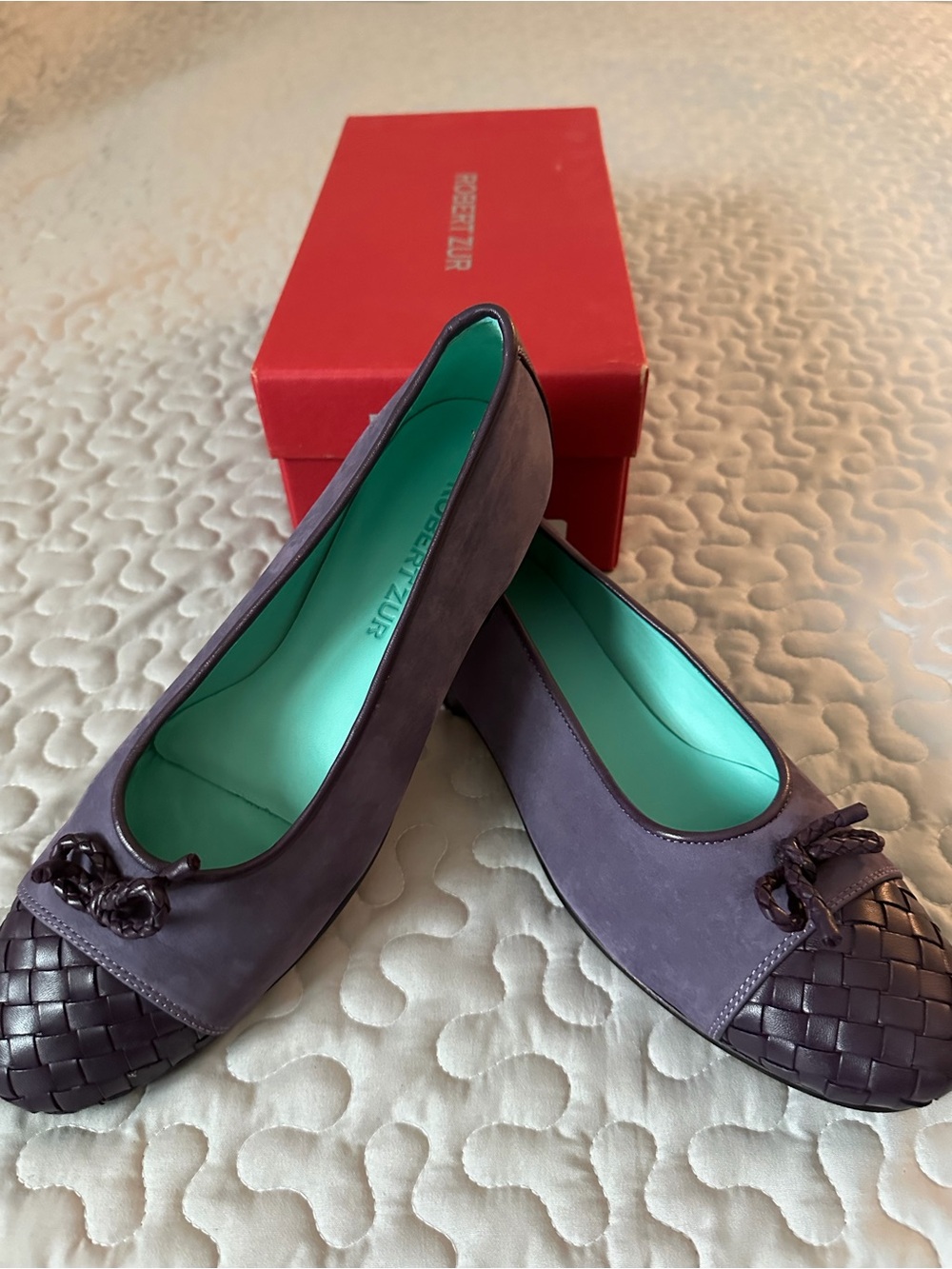 Robert Zur Purple Leather Ballet Flats with Mint Insole